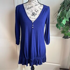 Aeropostale Y2K Henley Ruffle Hem Tunic Top Royal Blue Sz L